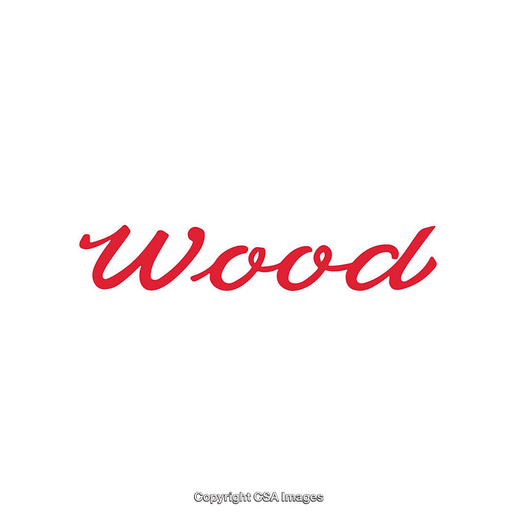 Red Script Text "Wood" on a Clean White Background