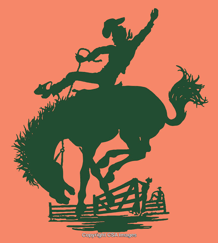 Silhouette of Cowboy Riding a Bucking Horse in Rustic Style
