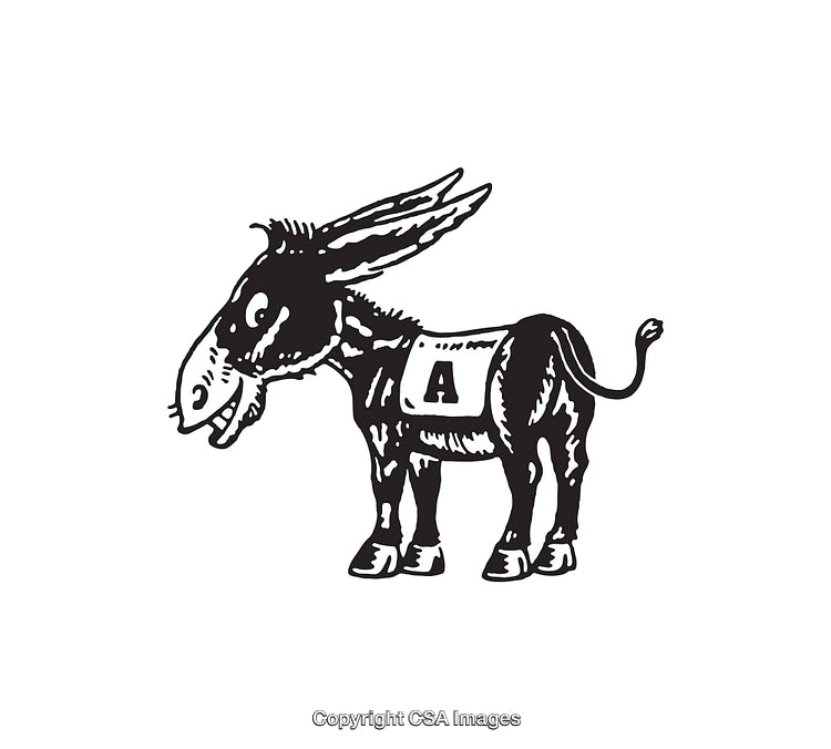 Black and White Donkey Illustration with Alphabet Letter A