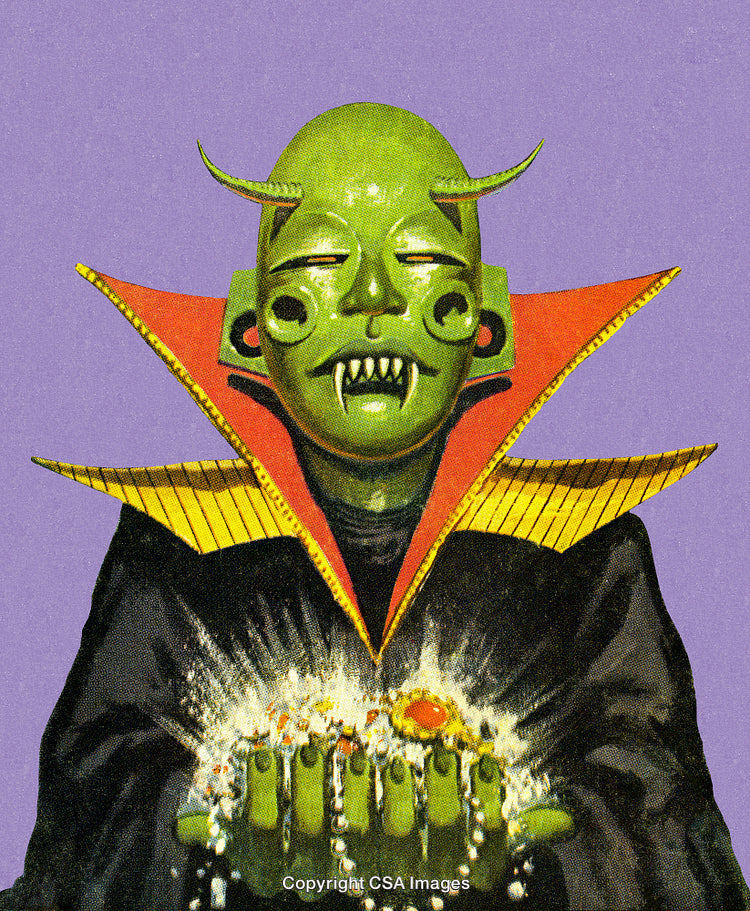 Futuristic Green Alien Character Holding Brilliant Jewelry on Purple Background