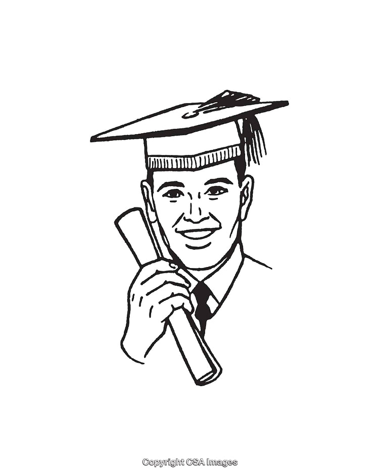Black And White Graduation Illustration with Cap and Diploma