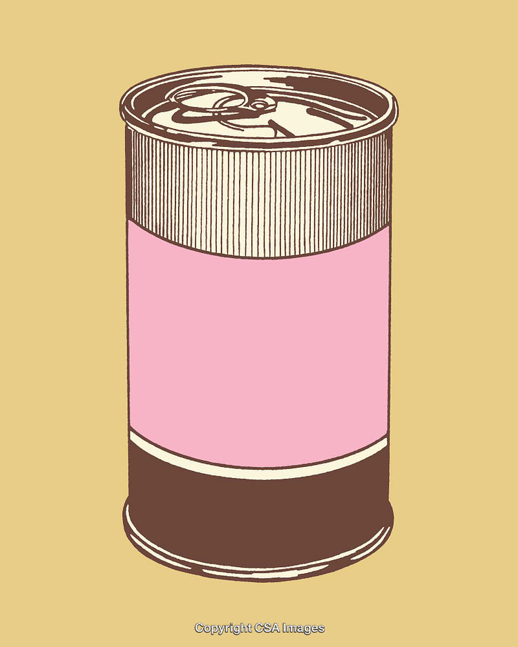 Illustrated Retro-Style Canned Food on Bold Color Background