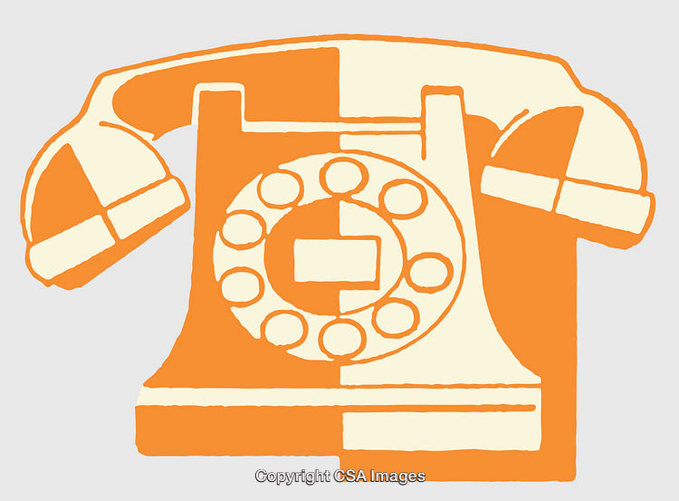 Colorful Line Art of a Retro Telephone in Orange and Beige Tones