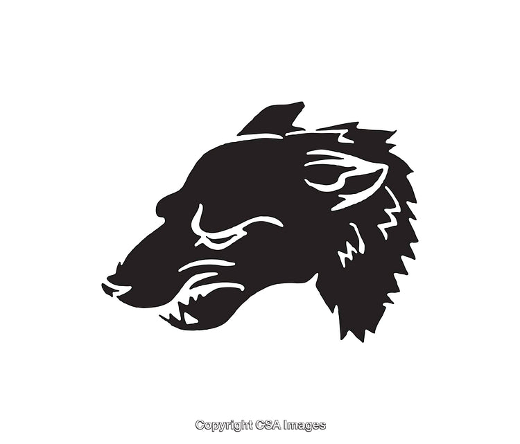 Black and White Illustration of a Fierce Wolf Head in Profile