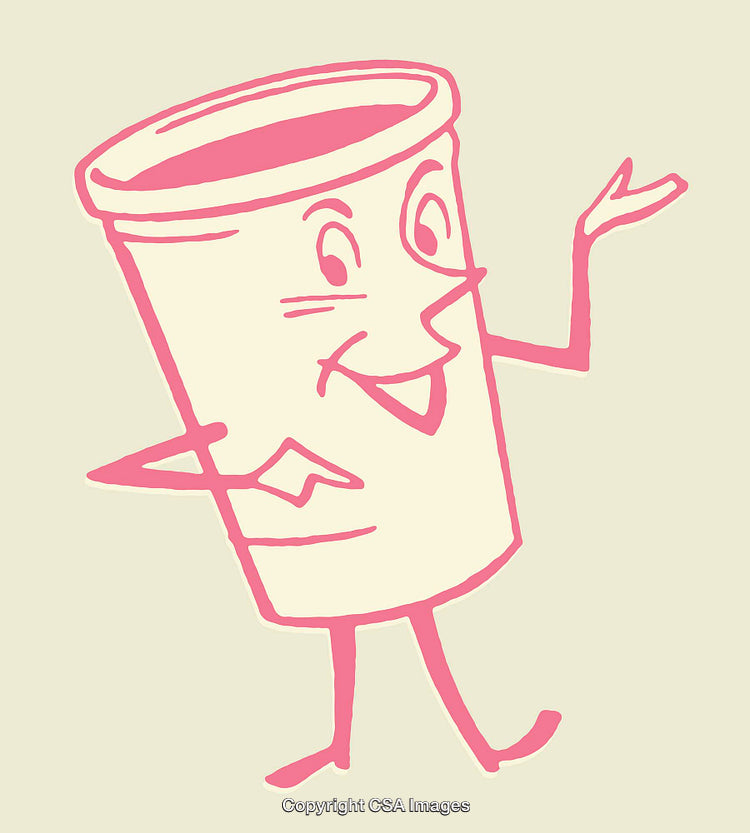 Cheerful Pink Line Art Character of a Takeout Cup with Expressive Arms