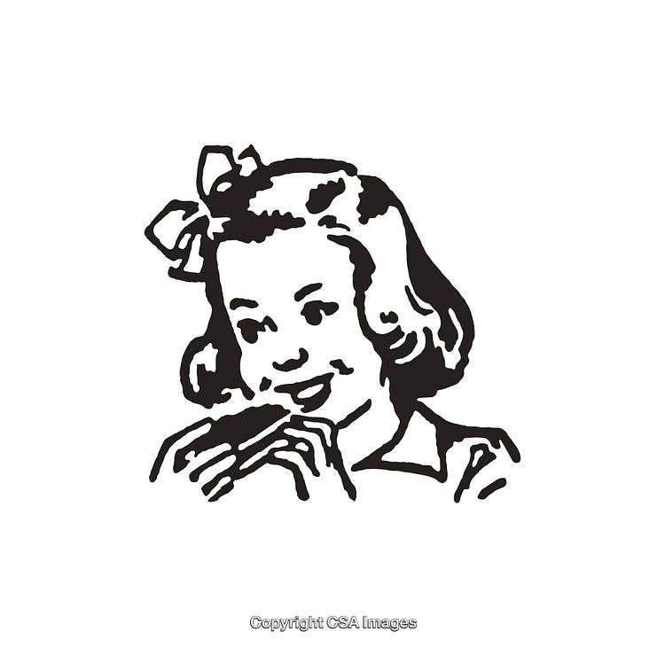 Vintage Illustration of Girl Smiling and Holding Hands Near Face