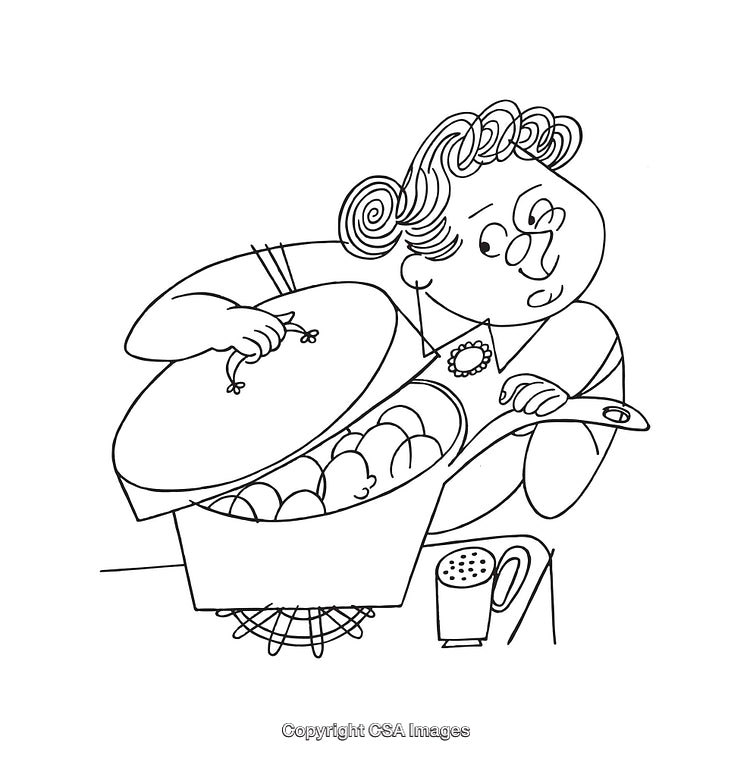 Illustration of a Person Cooking in a Kitchen with a Covered Pot