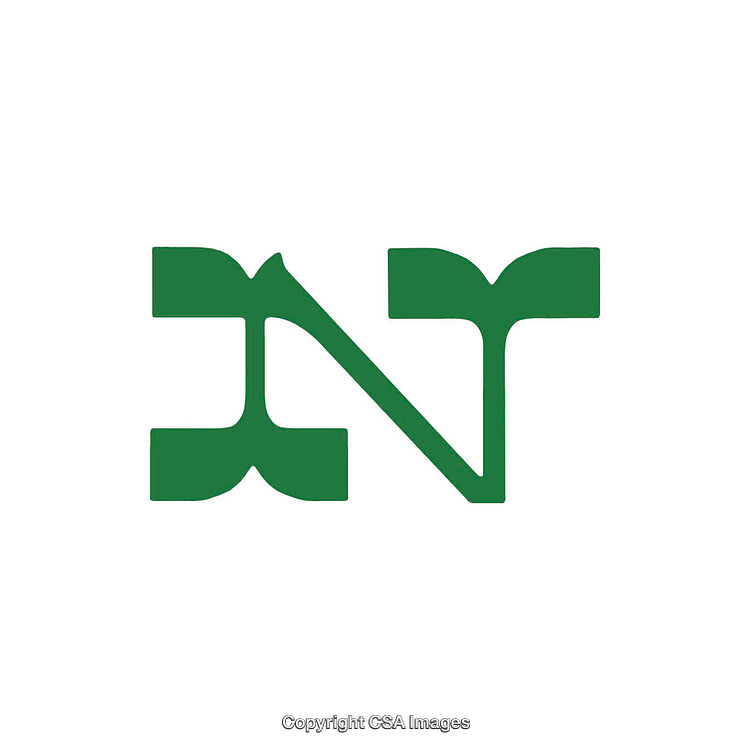 Green Stem-Themed Letter N on White Background