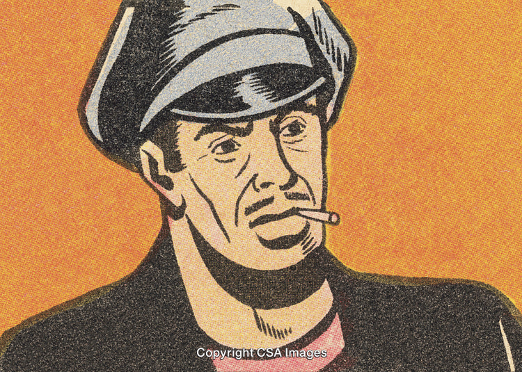 Vintage Illustration of a Man in a Hat Holding a Cigarette
