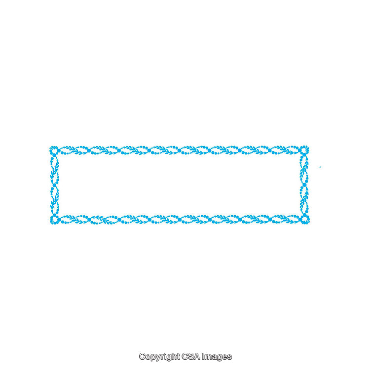 Blue Decorative Rectangular Frame with Floral Pattern on White Background