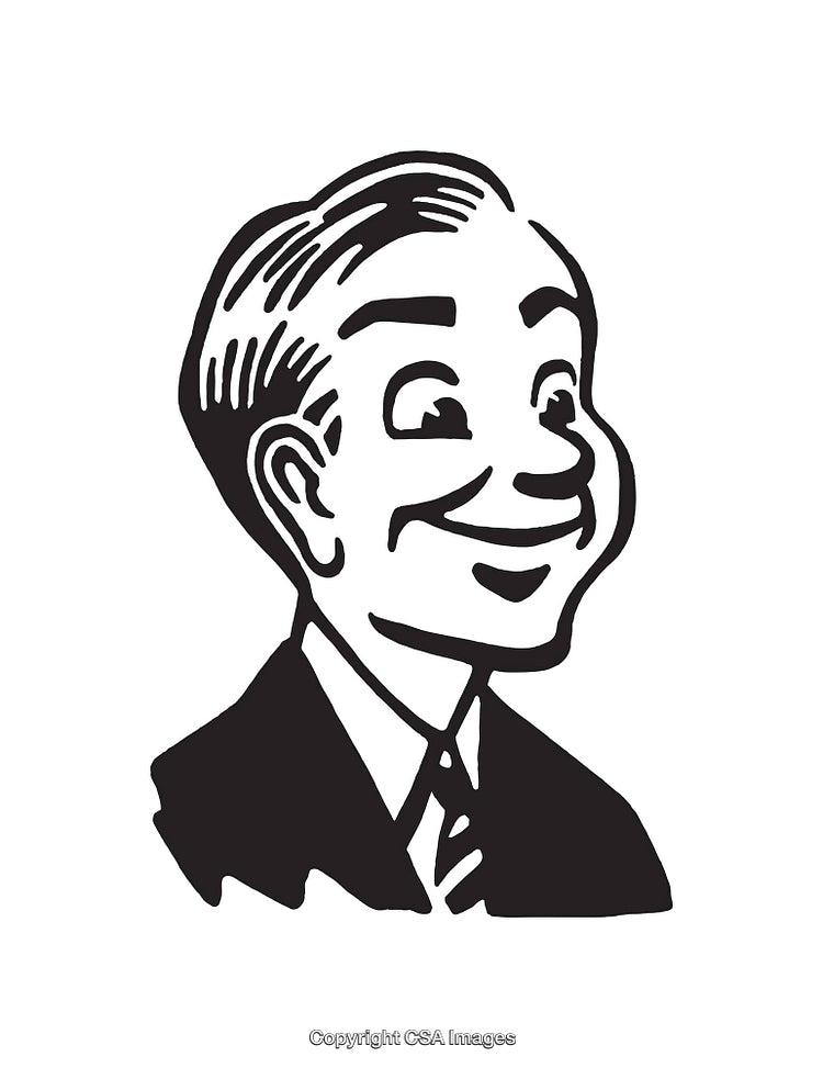 Retro Styled Black and White Cartoon Businessman Illustration