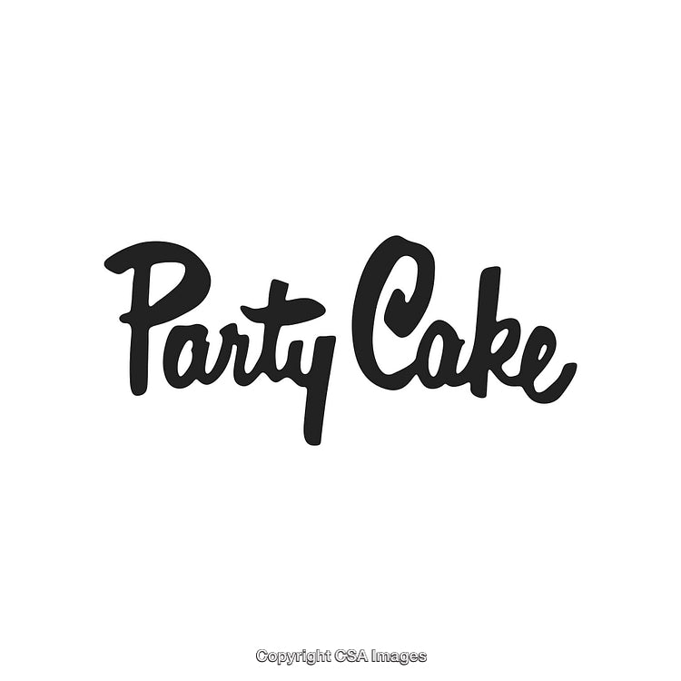 Stylized Text Logo Featuring the Words 'Party Cake' in Black Script Font