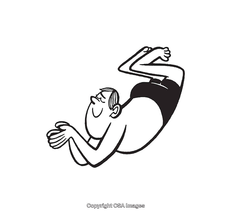 Humorous Black and White Cartoon Character in a Diving Pose