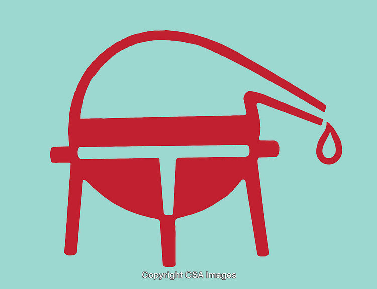 Minimalist Line Art Illustration of a Red Vessel Icon on Blue
