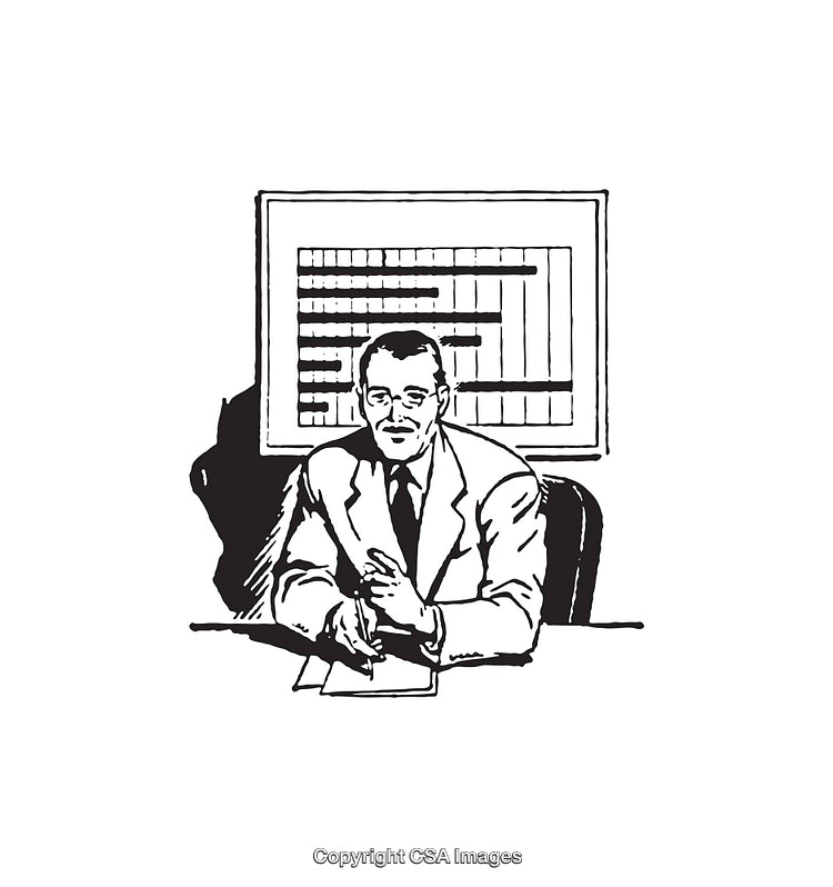 Black and White Businessman Illustration with Chart Background
