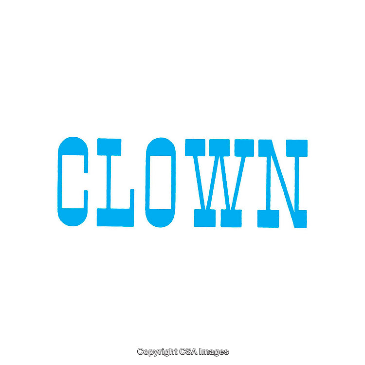 Blue Clown Word Stencil Design on White Background