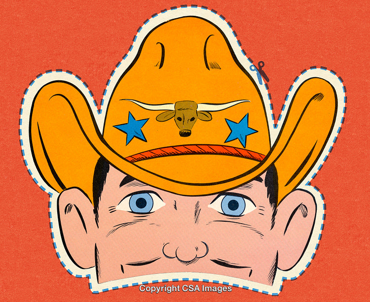 Colorful Cartoon Cowboy Mask Design with Decorative Hat in Vibrant Style