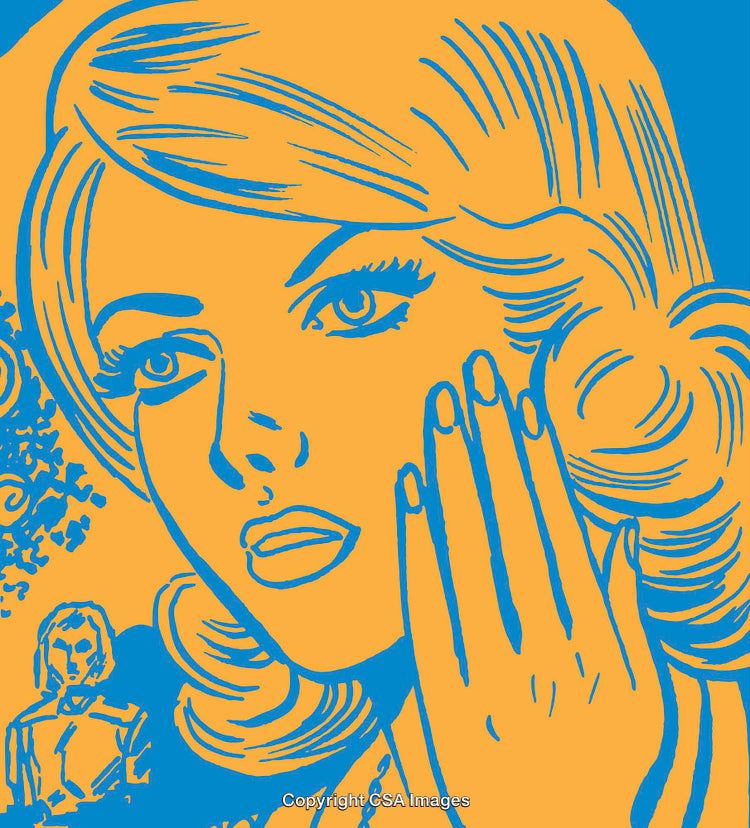 Stylized Pop Art Illustration of Surprised Woman in Blue and Yellow Colors