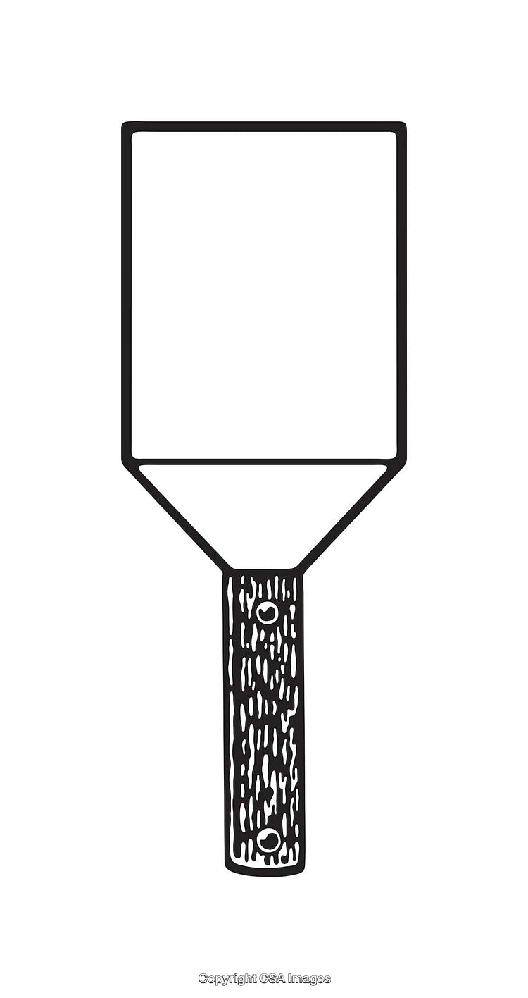 Black and White Line Art of a Rectangular Shovel Tool Illustration