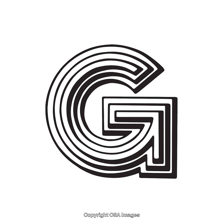 Stylized Black and White Letter G With Geometric Design Elements