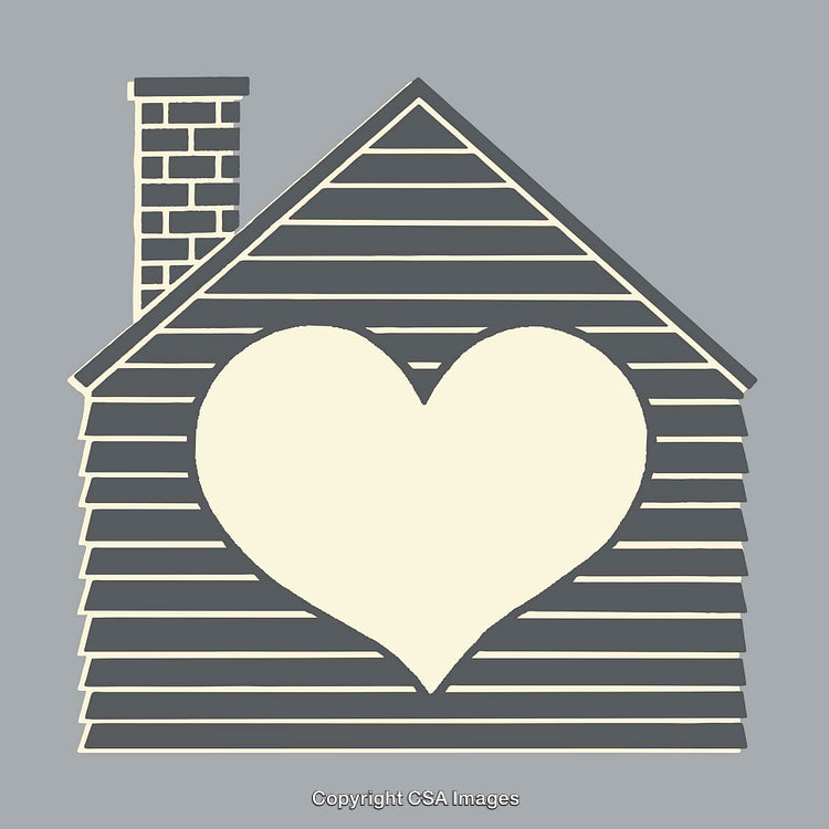 Stylized House Illustration with Heart Symbol in a Warm and Inviting Theme
