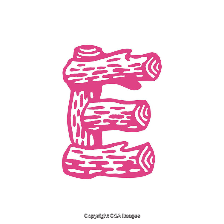 Creative Pink Letter E Design Styled as Wooden Logs