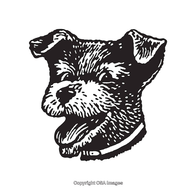 Vintage Black and White Line Art of a Happy Dog Portrait