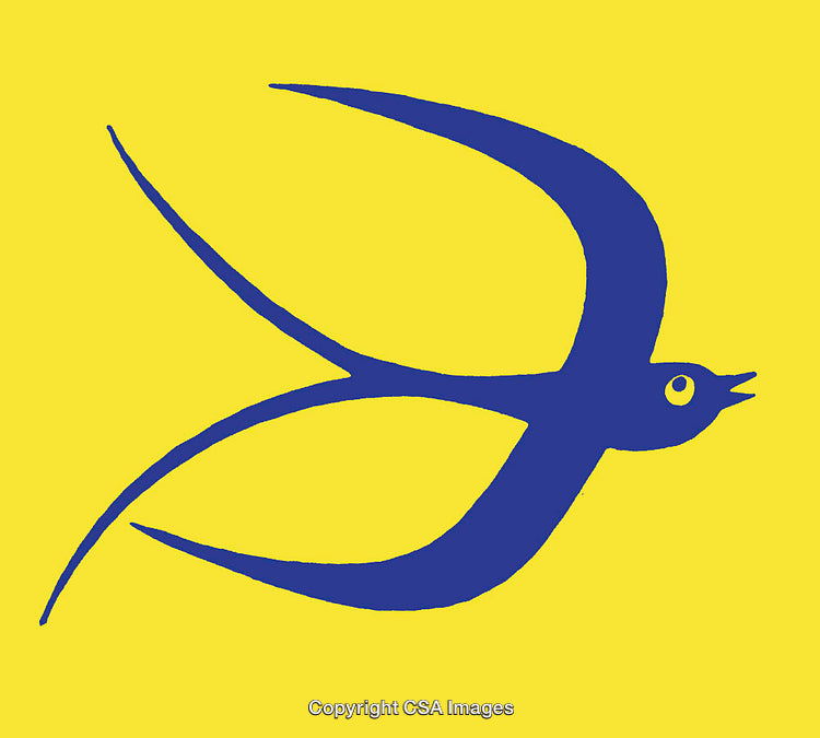 Abstract Blue Bird Line Art on Vibrant Yellow Background
