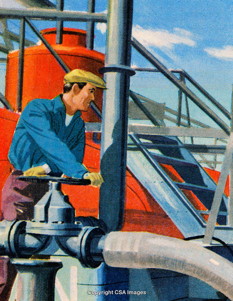 Industrial Worker Operating Valves in a Factory Setting