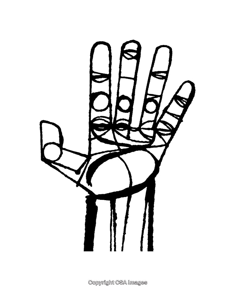 Detailed Black and White Line Art Illustration of a Raised Hand