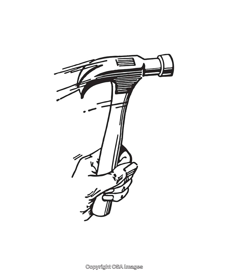 Hand Holding a Hammer in Dynamic Black and White Line Art