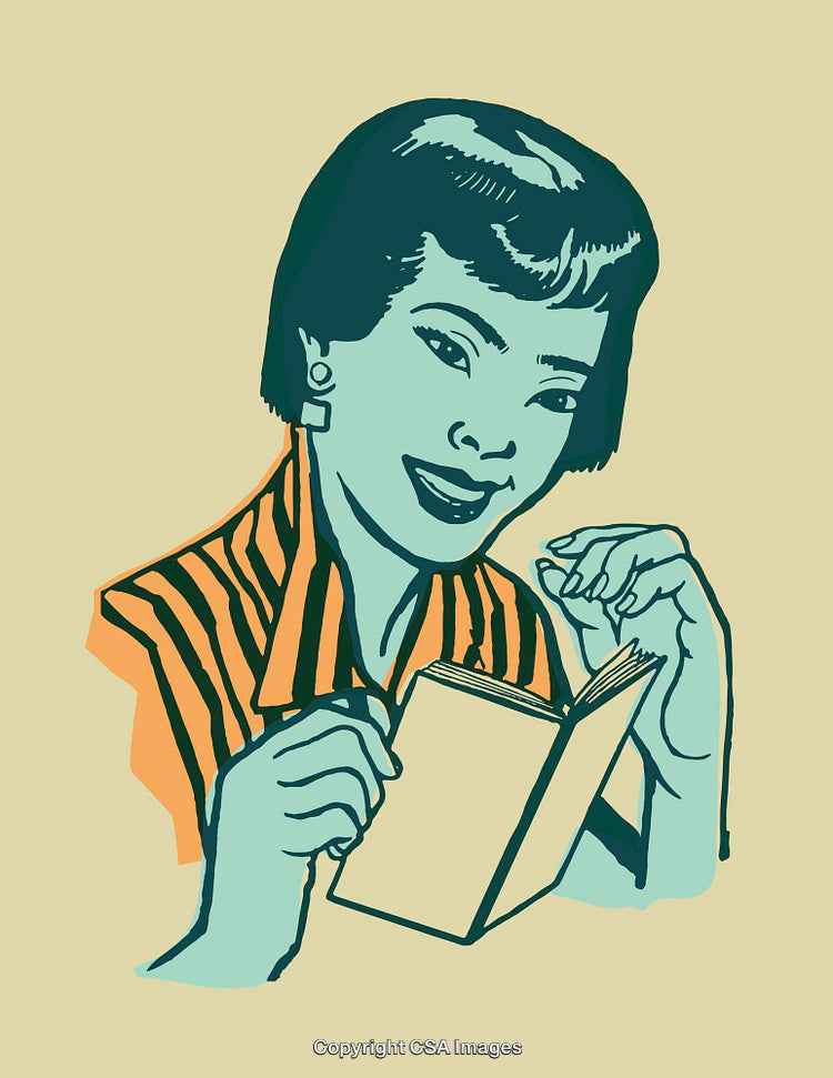 Colorful Line Art Illustration of a Woman Reading a Book