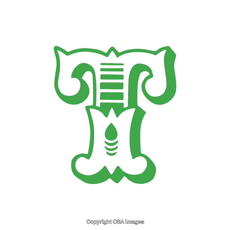 Green Stylized Illustration of the Letter T with Decorative Design