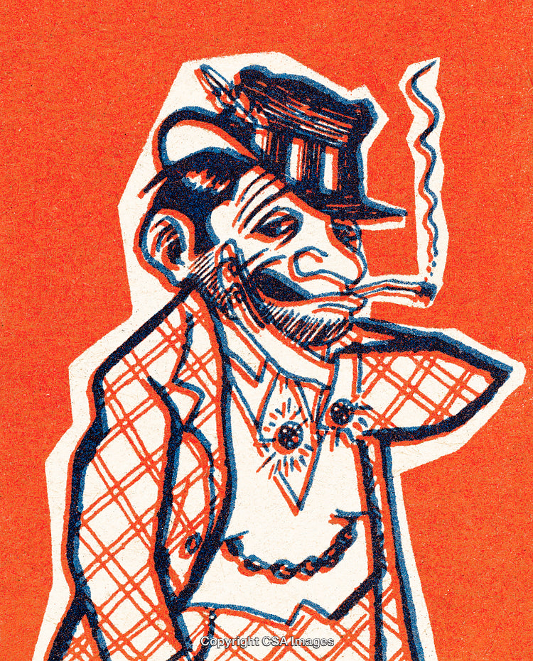 Retro Style Illustration of a Colorful Dapper Character in Lighting Pose