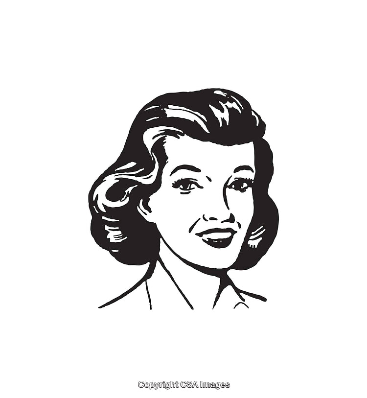 Retro Styled Black and White Illustration of a Woman's Portrait
