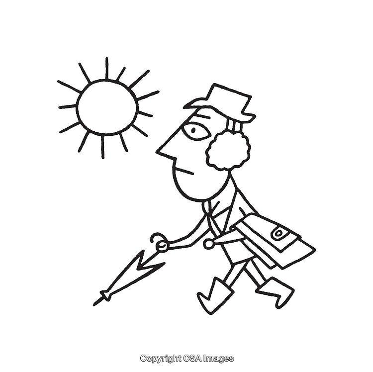 Illustration of a Man Walking Outdoors Holding an Umbrella