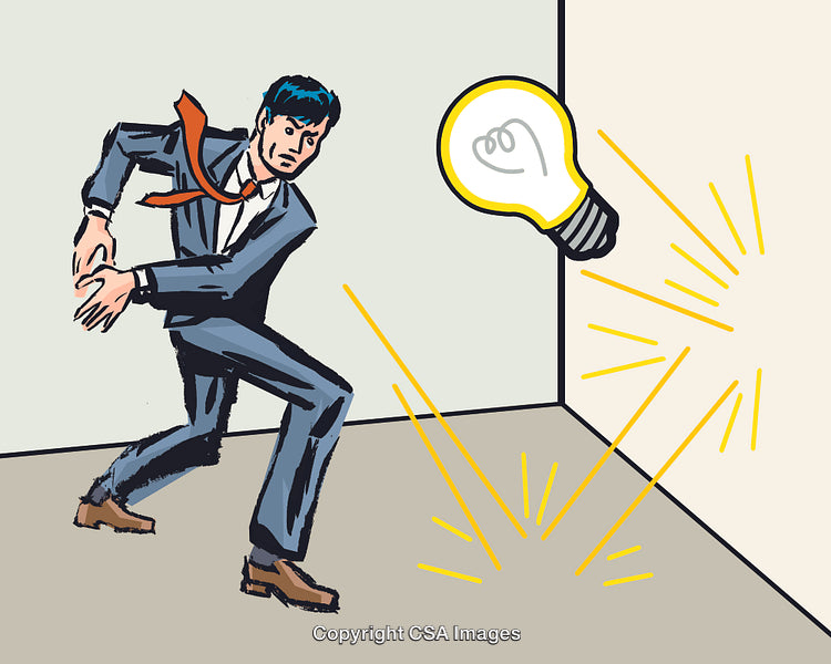 Businessman Reacting to a Bright Light Bulb in a Creative Illustration