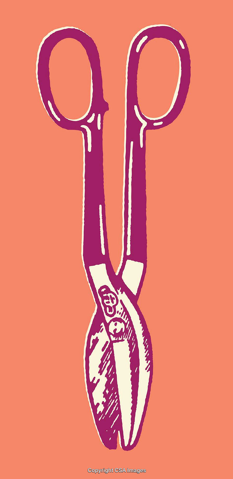 Vibrant Line Art Illustration of Scissors on an Orange Background