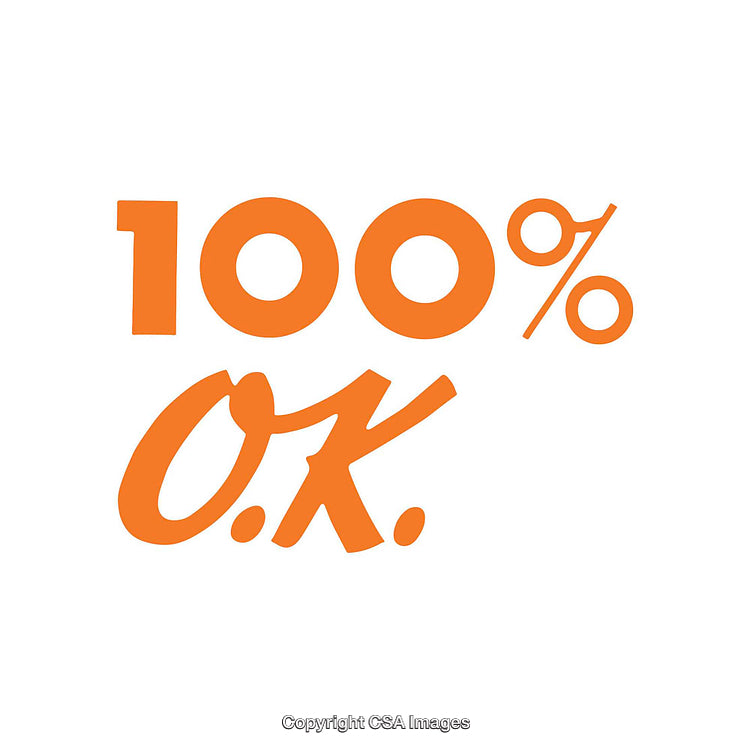 Bold Orange Lettering Displaying 100 Percent OK for Positive Messages