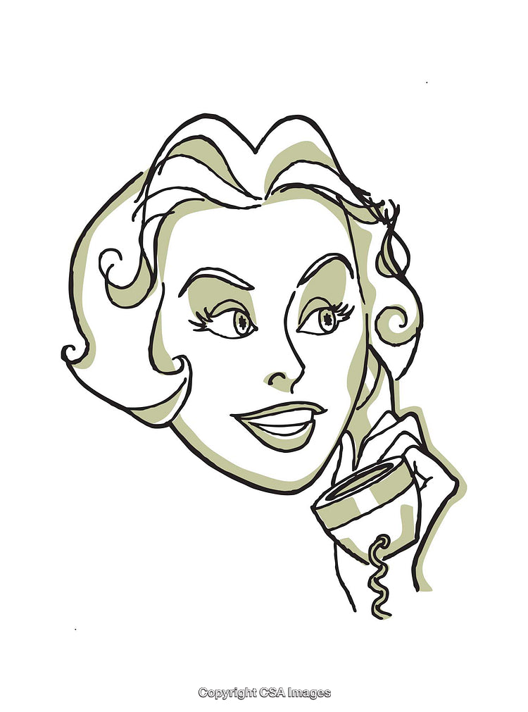 Retro Illustration of a Woman Cheerfully Speaking on a Vintage Telephone
