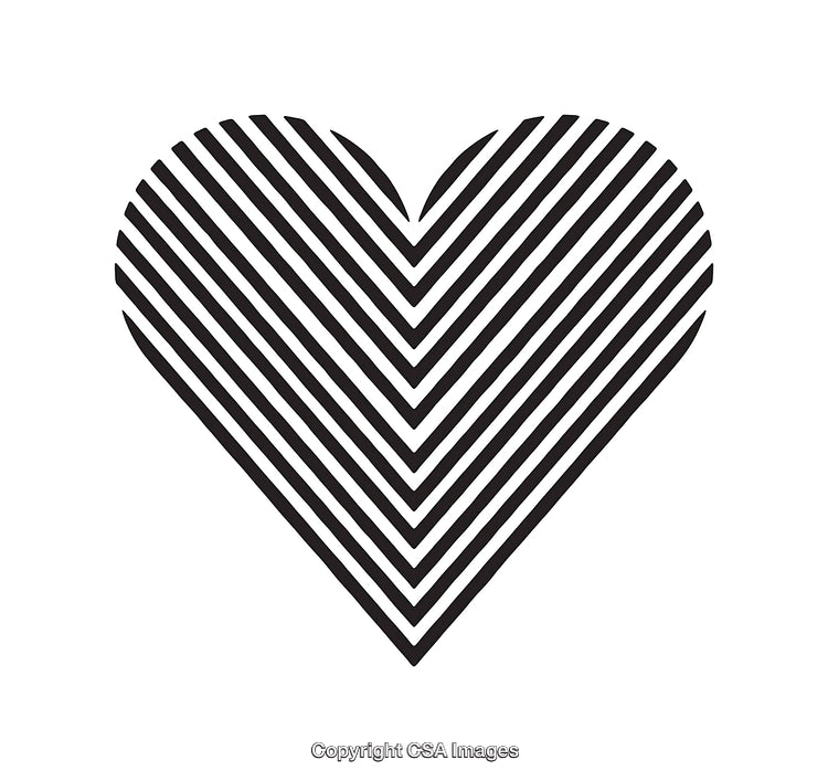 Black and White Striped Heart Illustration With Geometric Pattern