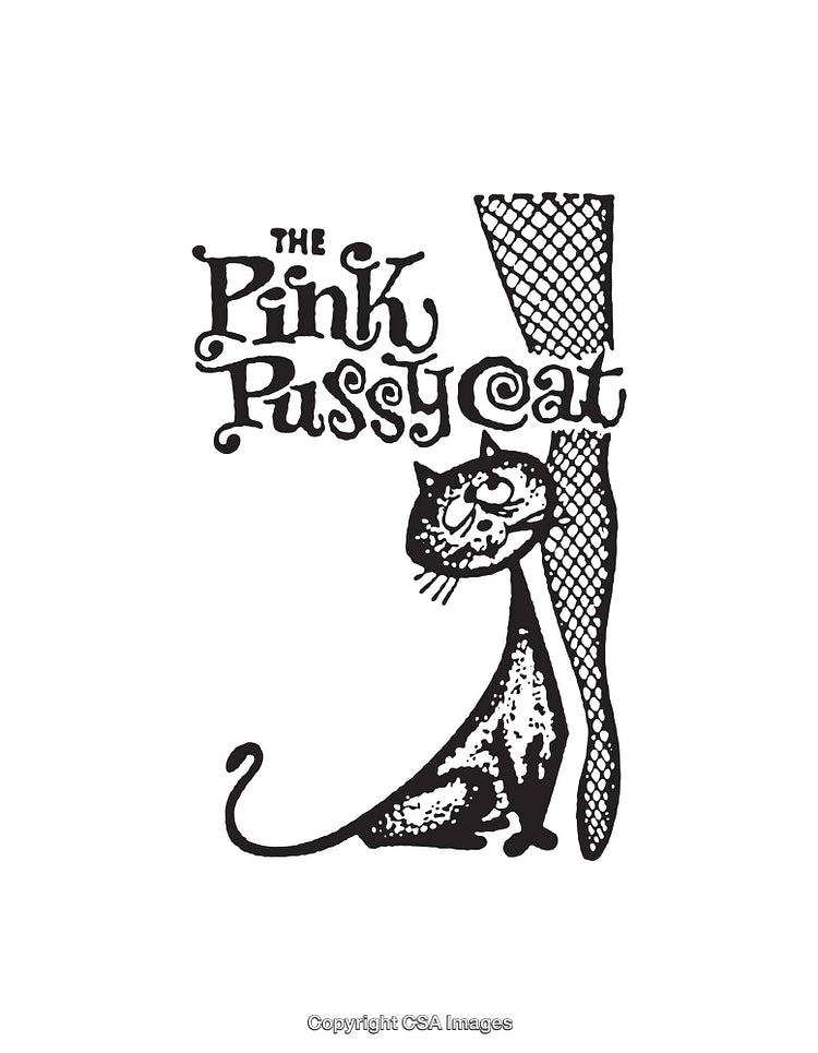 Vintage Line Art of a Cat with a Leg and Text Elements