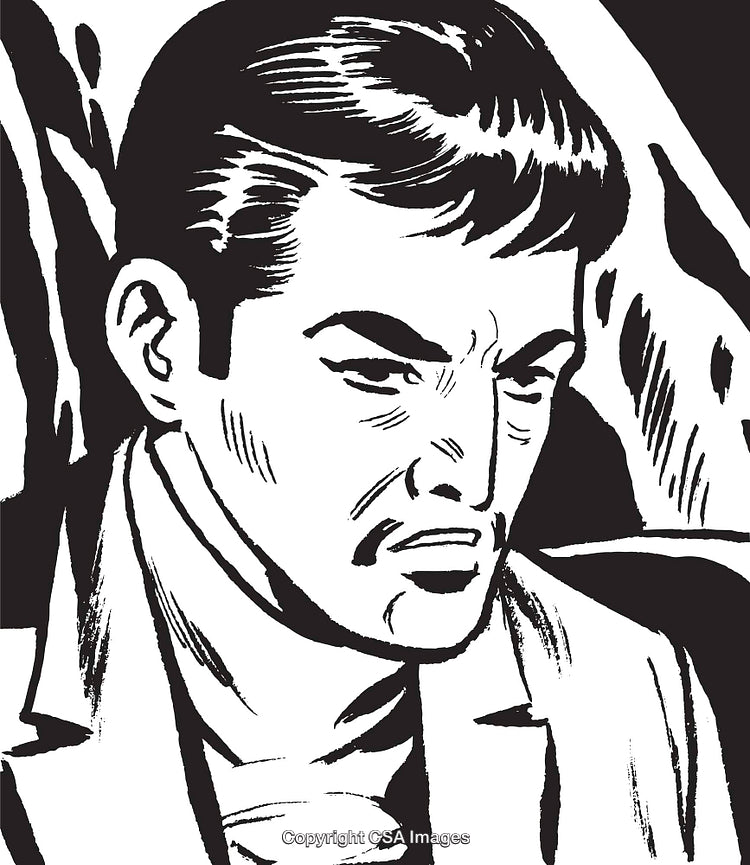Monochrome Illustration of a Thoughtful Man in Vintage Artistic Style