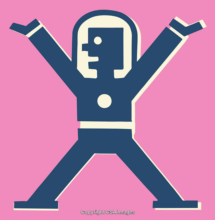 Retro Abstract Character Illustration with Open Arms on Pink Background