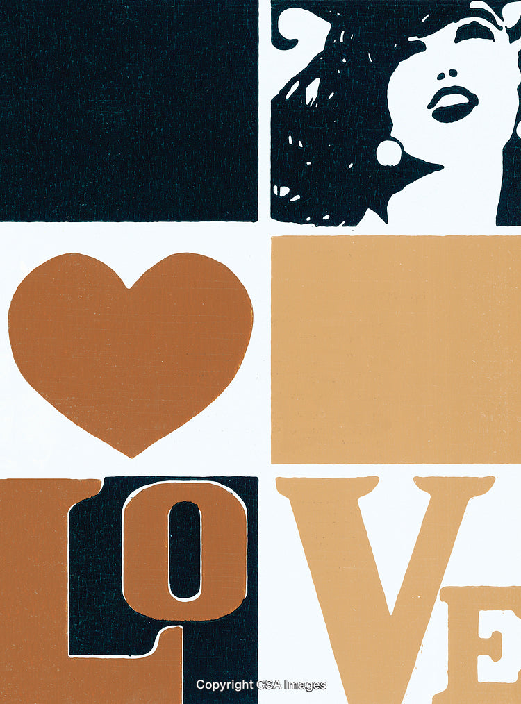 Pop Art Style Love Themed Composition in Contrasting Colors and Bold Design