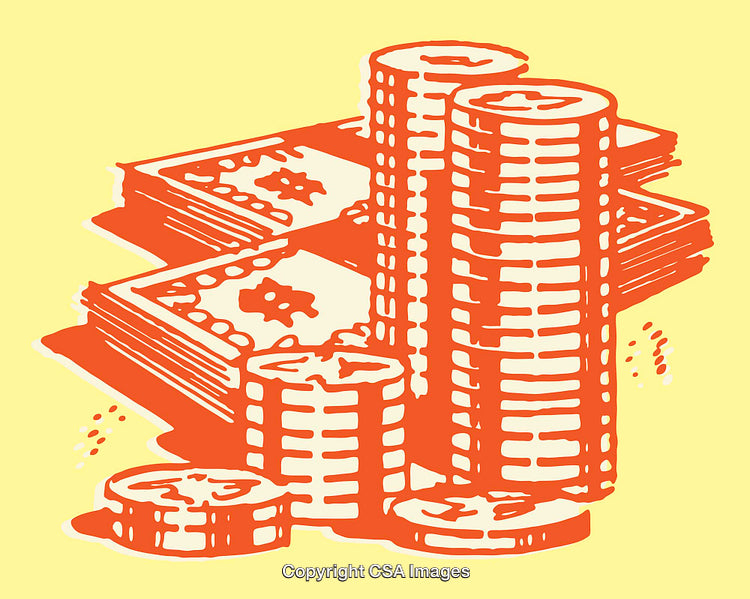 Vintage Illustration of Money and Coins in Colorful Pop Art Style