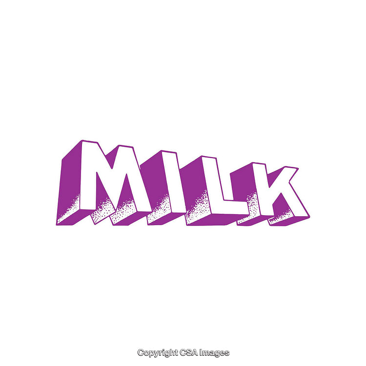 Vibrant Purple Stylized Milk Text in 3D Typography on White Background