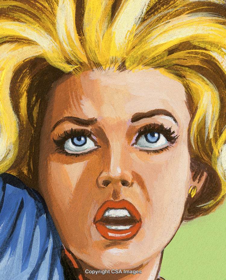 Retro-Inspired Illustration of a Surprised Woman with Bold Colors