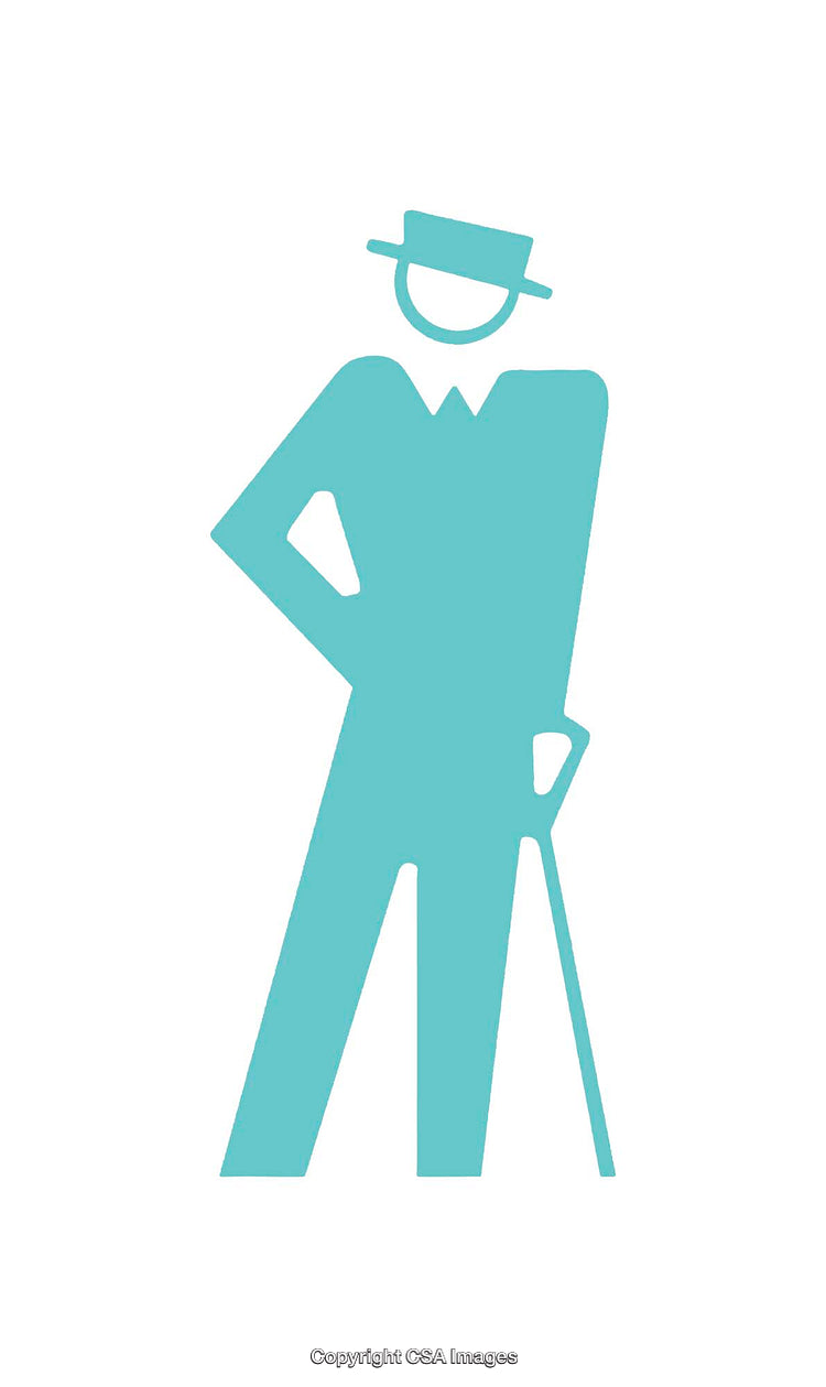 Minimalist Turquoise Icon Representing a Gentleman with Hat and Cane