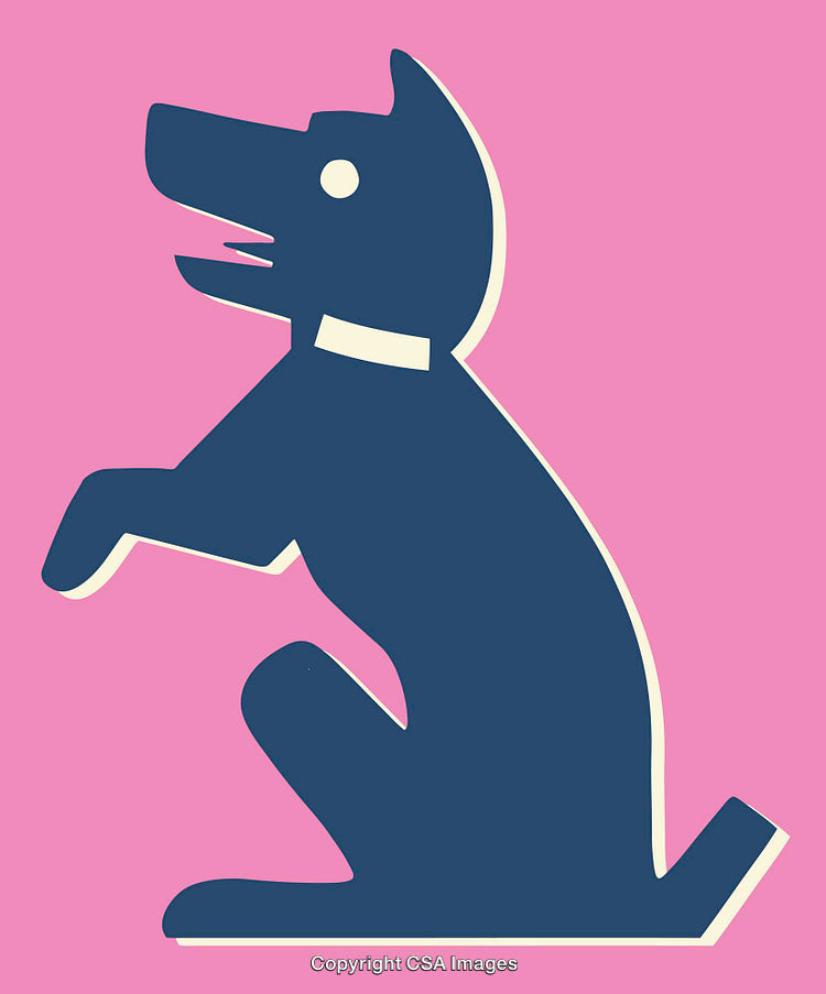 Line Art Illustration of a Playful Dog Over a Pink Background